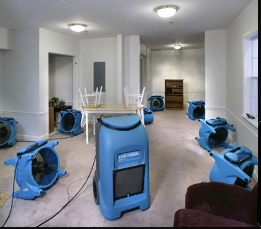 Air movers and dehumidifier setup for Water Damage Restoration in Stillwater